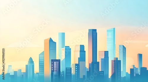 Cityscape Skyline at Sunset with Blurry Background