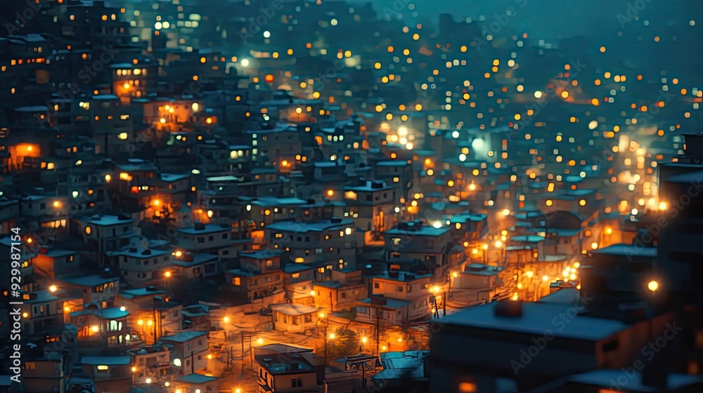 A dreamy night view of a crowded city, with countless lights from houses and cars twinkling in the night, reflecting the pulse of city life. A dreamy night view of a crowded city, with countless lights from houses and cars twinkling in the night, reflecting the pulse of city life.