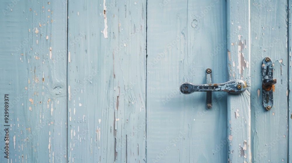 A close-up of a rustic, weathered blue wooden door with a vintage metal latch, evoking a sense of history and charm. A close-up of a rustic, weathered blue wooden door with a vintage metal latch, evoking a sense of history and charm.