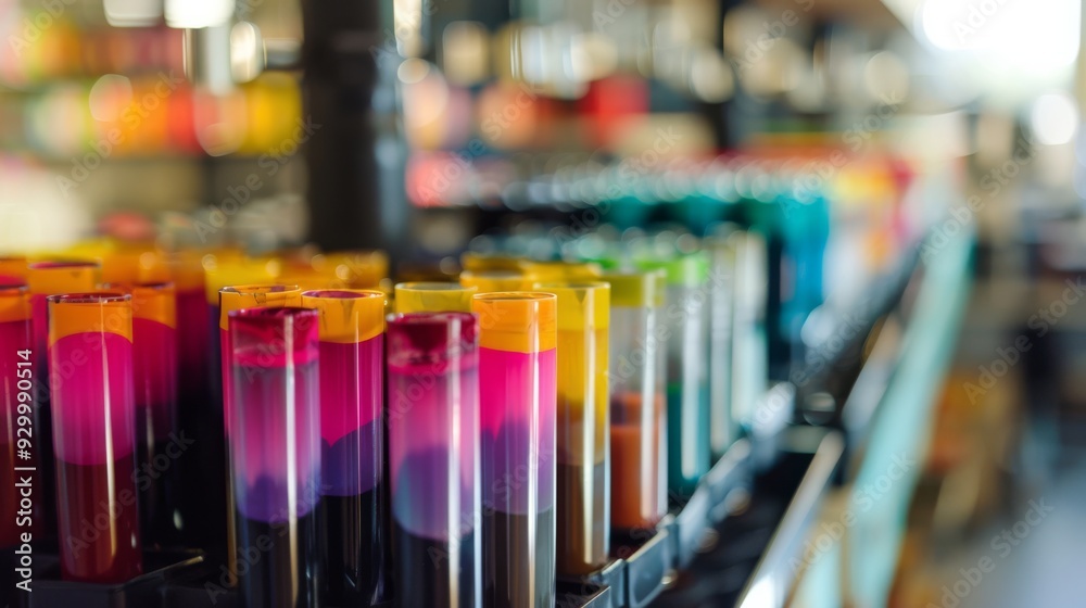 A vibrant collection of colorful liquid-filled test tubes in a laboratory setting, showcasing a spectrum of hues and scientific tools. A vibrant collection of colorful liquid-filled test tubes in a laboratory setting, showcasing a spectrum of hues and scientific tools.
