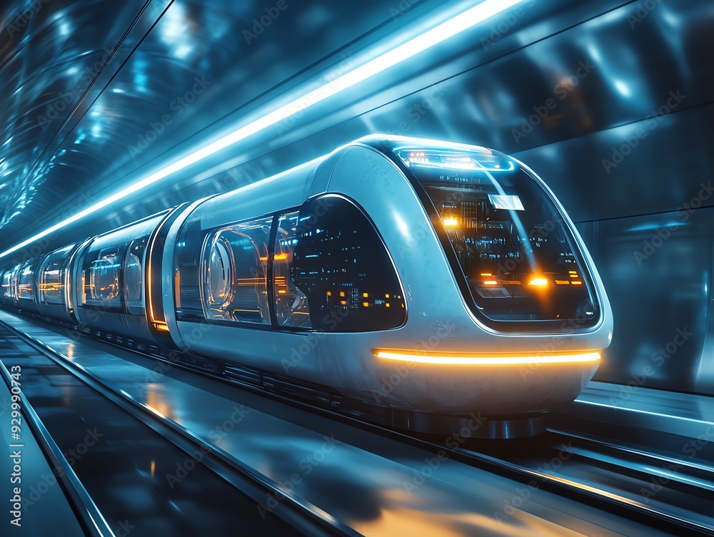 Artistic depiction of a futuristic commuter tunnel system Artistic depiction of a futuristic commuter tunnel system