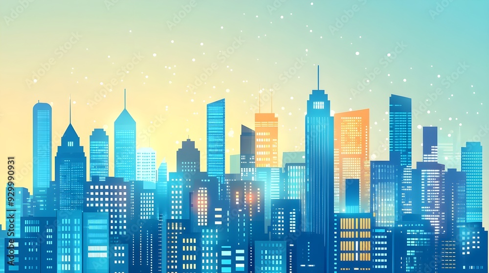 Blue Cityscape Illustration - Modern Urban Skyline Blue Cityscape Illustration - Modern Urban Skyline