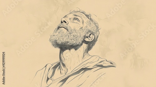 Biblical Illustration of Job’s Final Appeal - Job Pleading for God to Vindicate Him and Be His Witness Against His Accusers, Beige Background photo