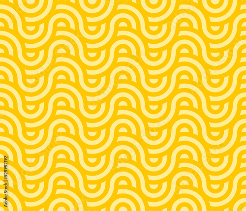Noodles pattern. Japanese noodle or italian pasta abstract geometric instant ornament, yellow tagliatelle spaghetti linear wave curve for restaurant neat doodle vector illustration