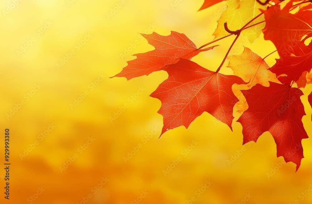 Autumn maple leaves on a tree branch. Golden autumn foliage leaves background with a copy space. Autumn maple leaves on a tree branch. Golden autumn foliage leaves background with a copy space.