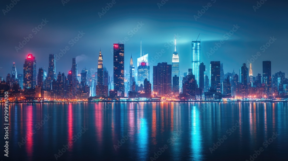 New York City majestic skyline, with towering buildings, glowing lights, and the unmistakable energy of the city that never sleeps. New York City majestic skyline, with towering buildings, glowing lights, and the unmistakable energy of the city that never sleeps.