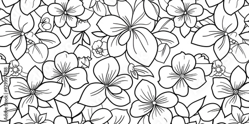 Wallpaper Mural A detailed grayscale pattern featuring flowers and leaves in a hand-drawn style Torontodigital.ca