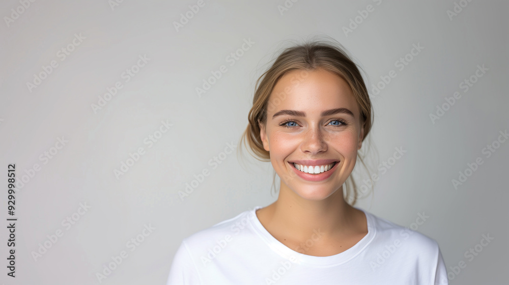 A radiant young Scandinavian woman with flawless skin and a captivating smile, showcasing her natural beauty in a minimalist setting. A radiant young Scandinavian woman with flawless skin and a captivating smile, showcasing her natural beauty in a minimalist setting.