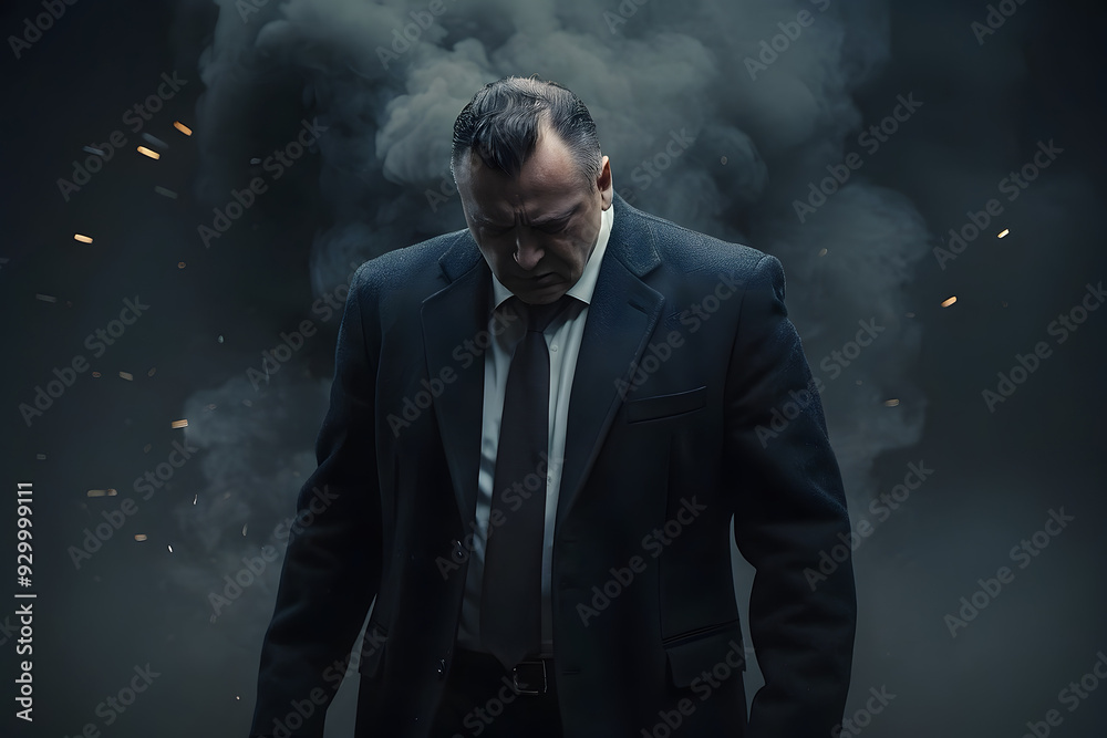 A frustrated and stressed businessman with an isolated background A frustrated and stressed businessman with an isolated background