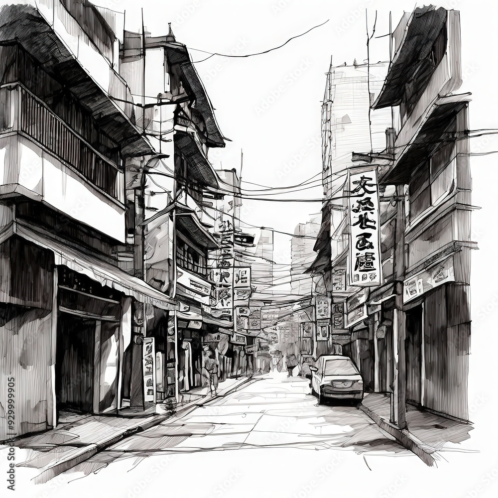 Fototapeta premium the AI Image Generator, Burst of Color in a Monochromatic Cityscape