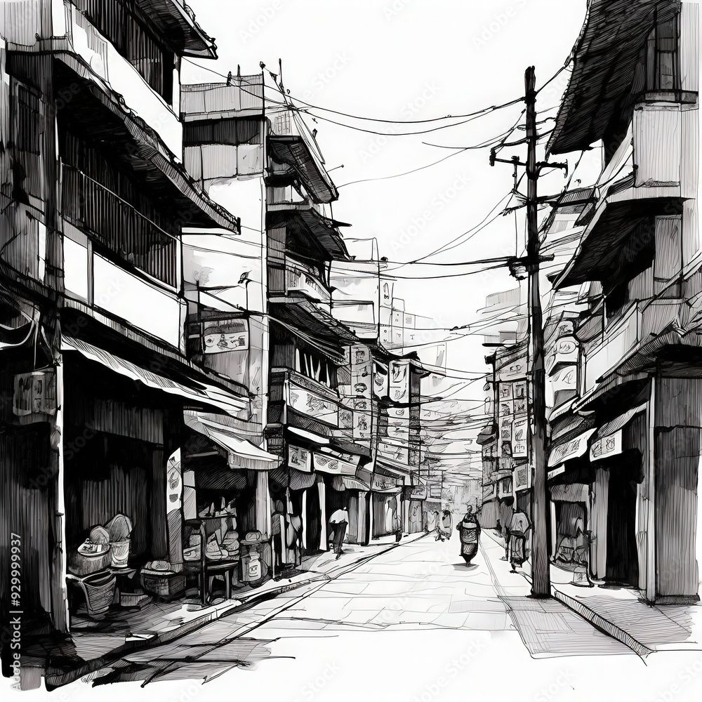 Fototapeta premium the AI Image Generator, Burst of Color in a Monochromatic Cityscape