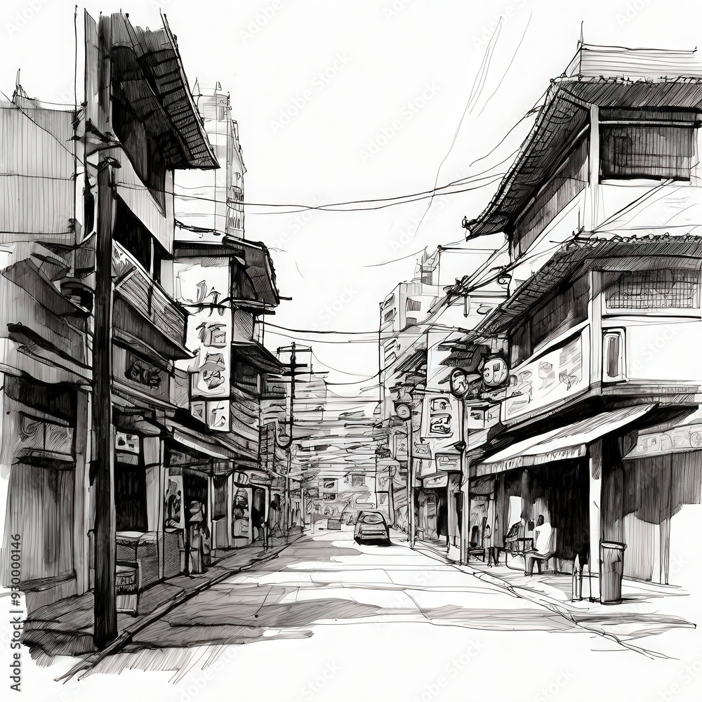 Fototapeta premium the AI Image Generator, Burst of Color in a Monochromatic Cityscape