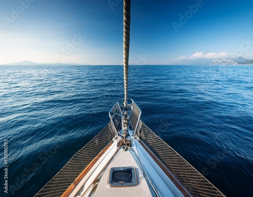 Close up a bow of yacht seaward with beautiful blue deep sea landscape