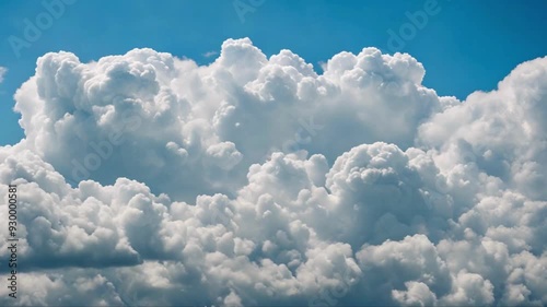 Timelapse of white puffy cumulus clouds forming on summer blue sky. Moving and changing cloudscape weather