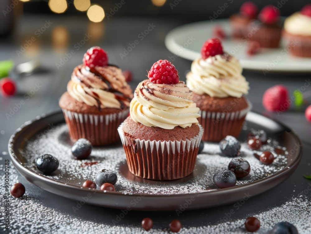 Delicious Close-up of Cupcakes Arranged on a Plate, Dining Room Aesthetics, Graphic Resources, Wallpapers, Brochure, banner, Advertising, background Delicious Close-up of Cupcakes Arranged on a Plate, Dining Room Aesthetics, Graphic Resources, Wallpapers, Brochure, banner, Advertising, background