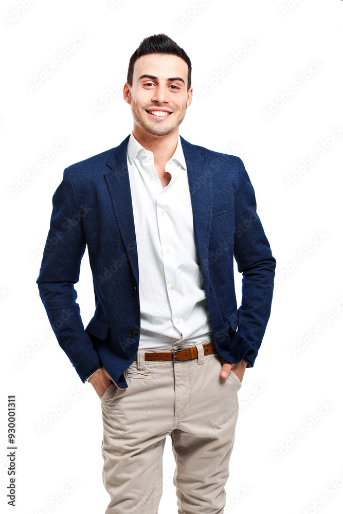 © Minerva Studio - Smiling young man in smart casual attire, isolated on white back