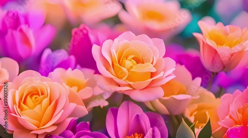 beautiful background of colorful flowers with bright atmosphere, 4k video, generated ai