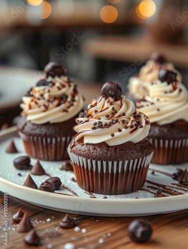 Delicious Close-up of Cupcakes Arranged on a Plate, Dining Room Aesthetics, Graphic Resources, Wallpapers, Brochure, banner, Advertising, background