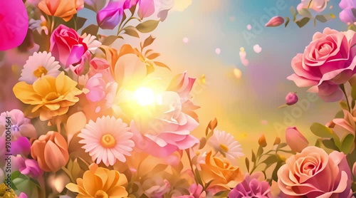 beautiful background of colorful flowers with bright atmosphere, 4k video, generated ai