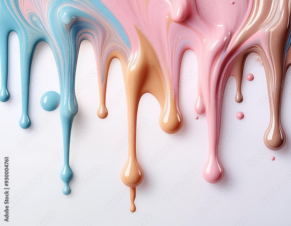 Naklejka premium Close up pastel colorful paint dripping isolated on white background. AI generated image