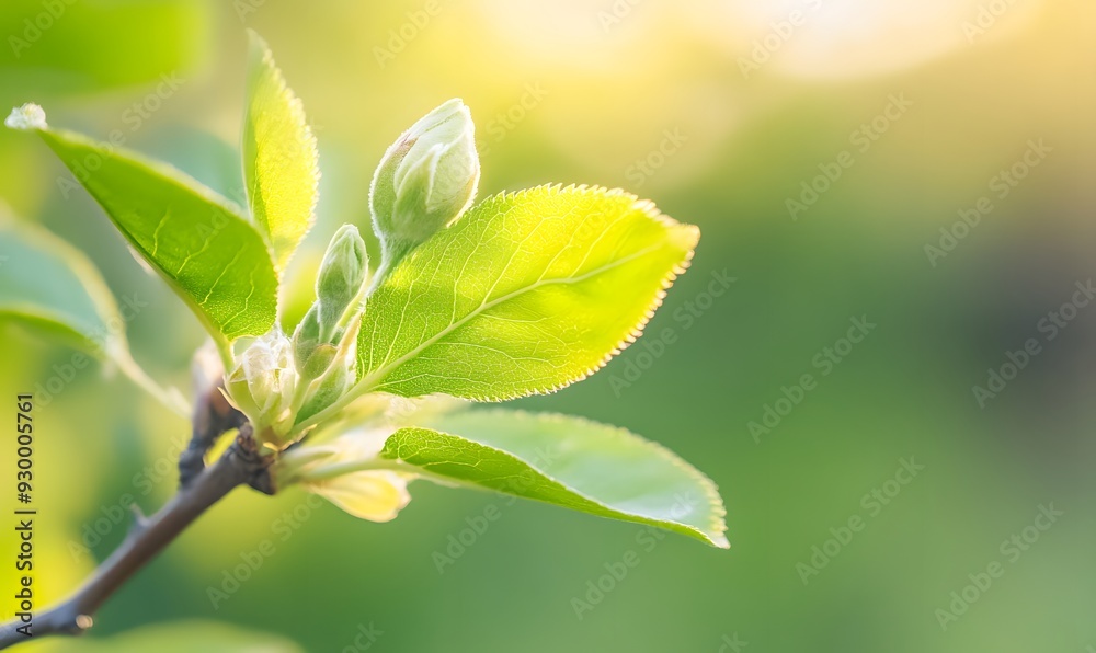 Fototapeta premium Vibrant green plant buds blossoming in spring, Generative AI