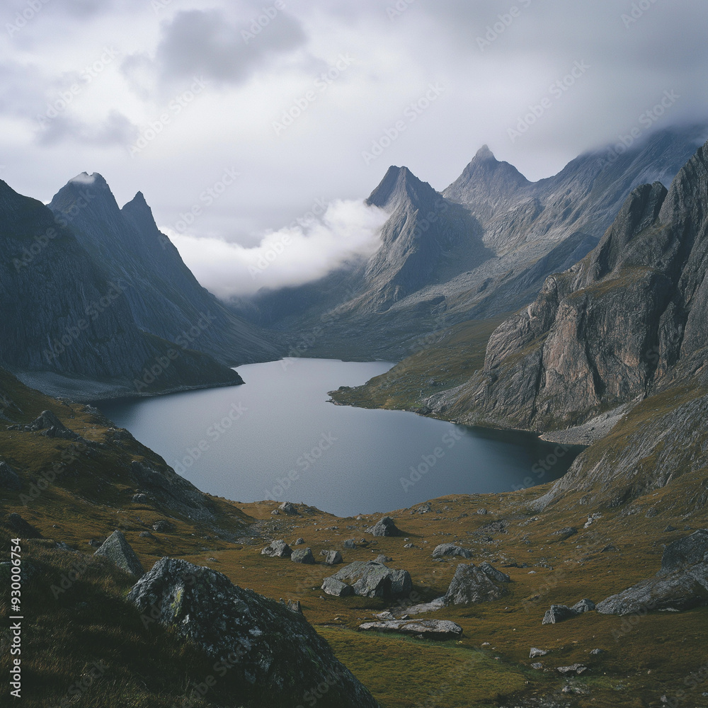 a mountain range with a lake in the foreground, a lake sitting next to tall mountains under cloudy skies. a mountain range with a lake in the foreground, a lake sitting next to tall mountains under cloudy skies.