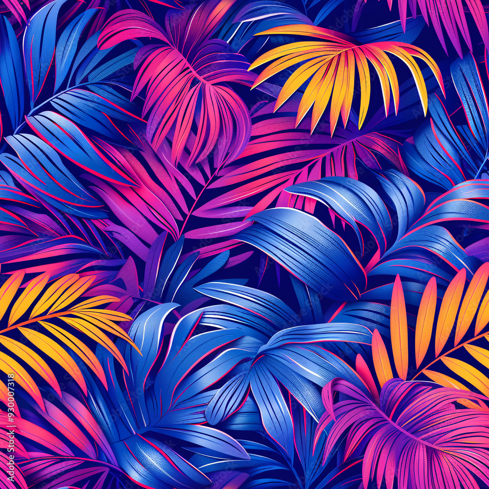 A vibrant bunch of palm trees are softly glowing in the dark night A vibrant bunch of palm trees are softly glowing in the dark night
