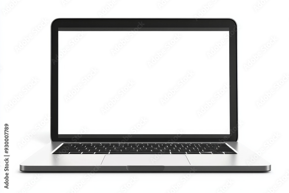 Black laptop with blank screen on white background, ideal for design mockups, featuring ultra-realistic view of silver MacBook Pro. Black laptop with blank screen on white background, ideal for design mockups, featuring ultra-realistic view of silver MacBook Pro.