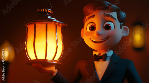 A businessman holding a lan...