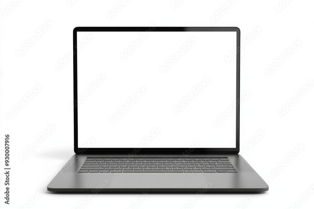 Black laptop with blank screen on white background, ideal for design mockups, featuring ultra-realistic view of silver MacBook Pro. Black laptop with blank screen on white background, ideal for design mockups, featuring ultra-realistic view of silver MacBook Pro.