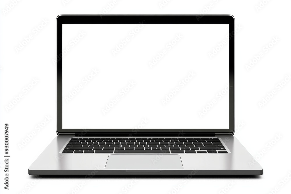 Black laptop with blank screen on white background, ideal for design mockups, featuring ultra-realistic view of silver MacBook Pro. Black laptop with blank screen on white background, ideal for design mockups, featuring ultra-realistic view of silver MacBook Pro.
