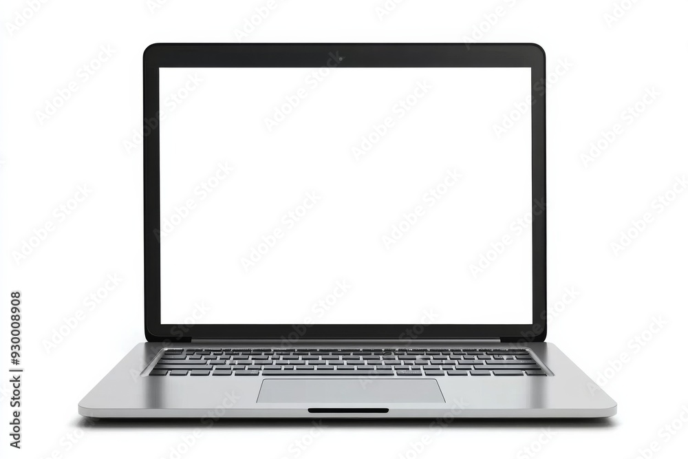Black laptop with blank screen on white background, ideal for design mockups, featuring ultra-realistic view of silver MacBook Pro. Black laptop with blank screen on white background, ideal for design mockups, featuring ultra-realistic view of silver MacBook Pro.
