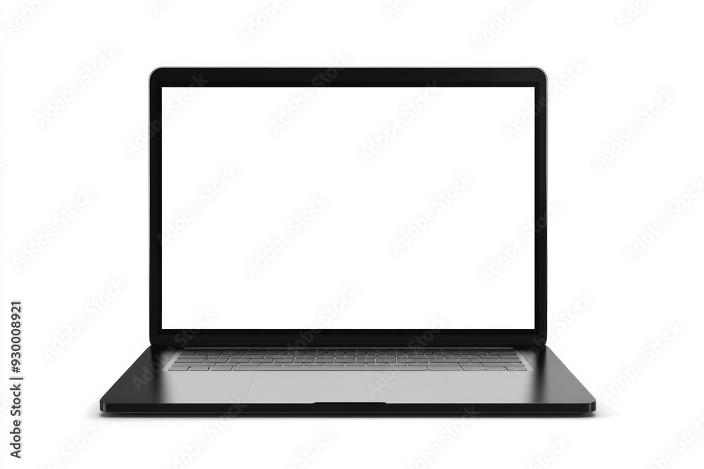 Black laptop with blank screen on white background, ideal for design mockups, featuring ultra-realistic view of silver MacBook Pro. Black laptop with blank screen on white background, ideal for design mockups, featuring ultra-realistic view of silver MacBook Pro.
