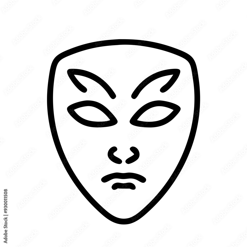 Mask Icon, Halloween Symbol, Outline Style, White Background Mask Icon, Halloween Symbol, Outline Style, White Background