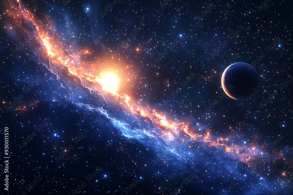 Space cosmic illustration with planets scene created with Generative AI Space cosmic illustration with planets scene created with Generative AI