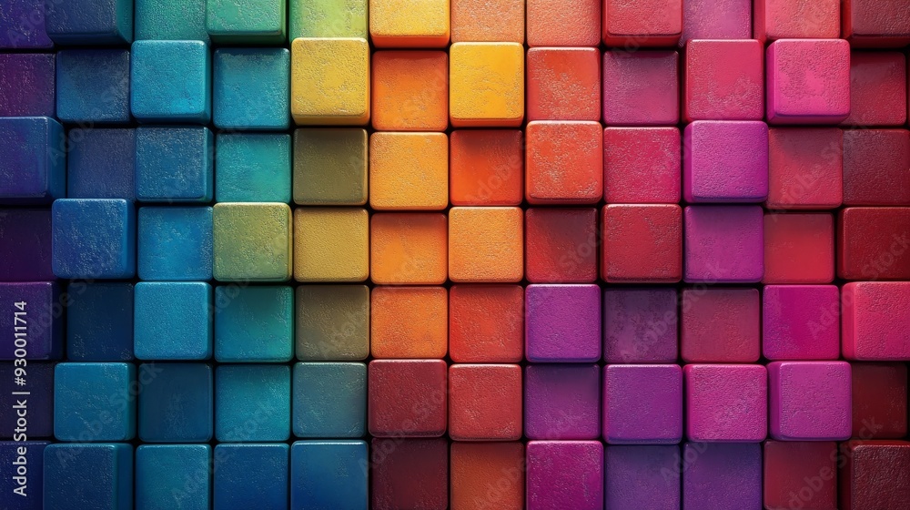 A colorful wall made of blocks with a rainbow pattern A colorful wall made of blocks with a rainbow pattern