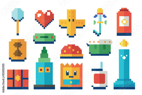 Flat design pixel art character element collection