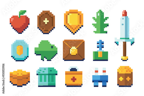 Flat design pixel art element collection