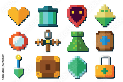 Flat design pixel art character element collection