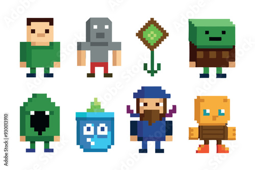 Flat design pixel art element collection