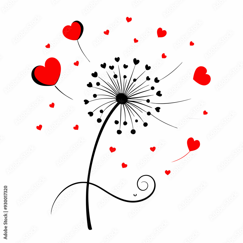 A dandelion with intricate, swirling patterns and heart-shaped seeds A dandelion with intricate, swirling patterns and heart-shaped seeds