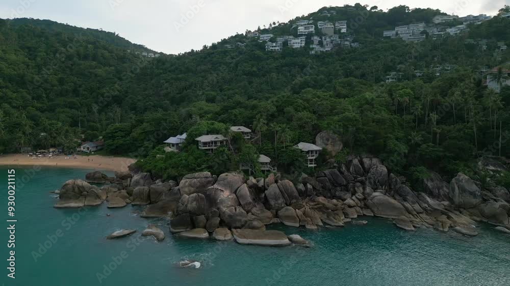 Hidden jungle view houses beachfront of Koh Samui Thai's Aerial Coral Cove Beach Hidden jungle view houses beachfront of Koh Samui Thai's Aerial Coral Cove Beach
