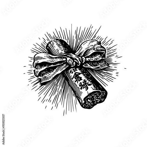 A vector illustration on the theme of Japan in the style of a black-and-white vintage engraving, with detailed line work and textures, an elegant and refined drawing for print and design