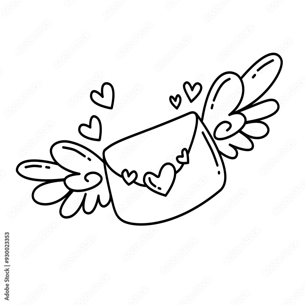 hand drawn cute valentine flying mail doodle cartoon line hand drawn cute valentine flying mail doodle cartoon line