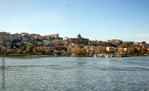 Fener, Balat old historical town and shore panoramic view in istanbul photo