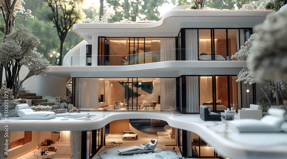 Fototapeta premium A stunning house that has furniture from 3d prints. Generative AI.