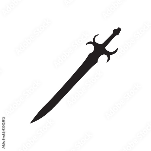 Dagger Clipart, Sword Silhouette Design,   antique curved saber sword Illustration black and white 