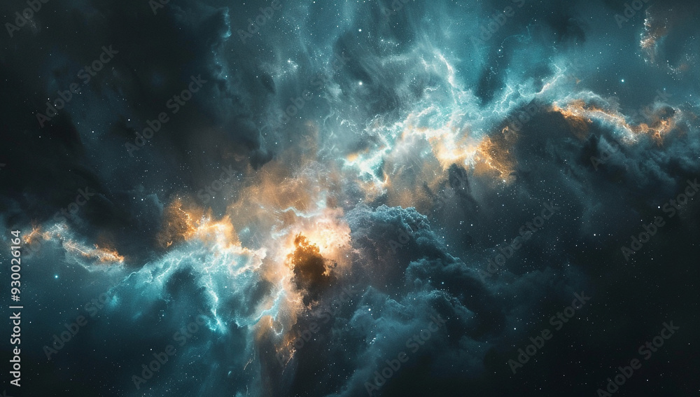 Fototapeta premium A celestial landscape with glowing nebulae and floating astral structures