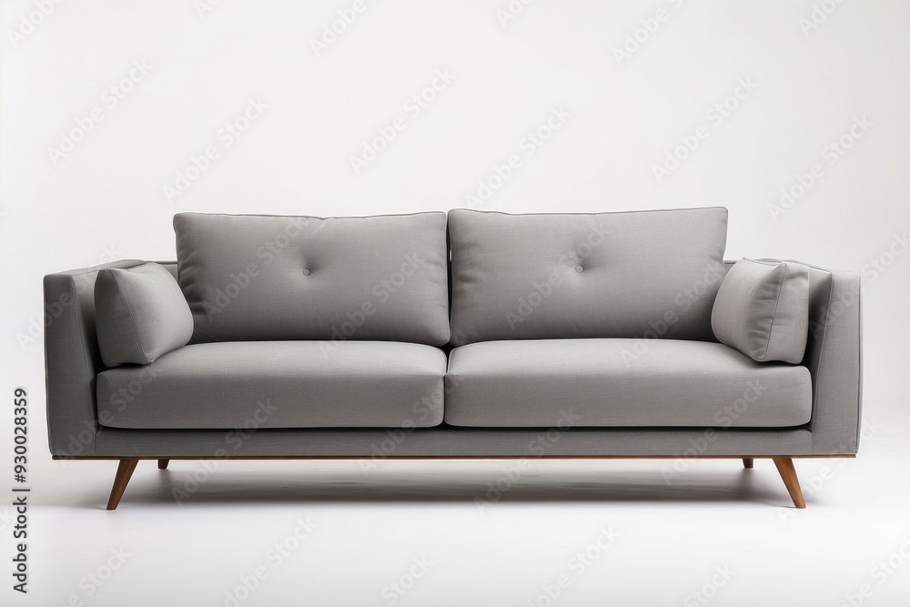 Gray Fabric Sofa with Wooden Legs and Pillows Gray Fabric Sofa with Wooden Legs and Pillows