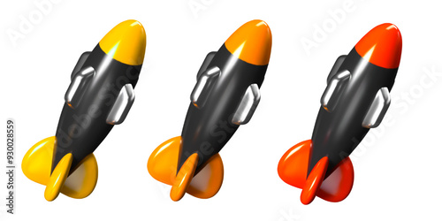 Air bomb, projectile in 3D style. Set of ballistic rockets of different colors